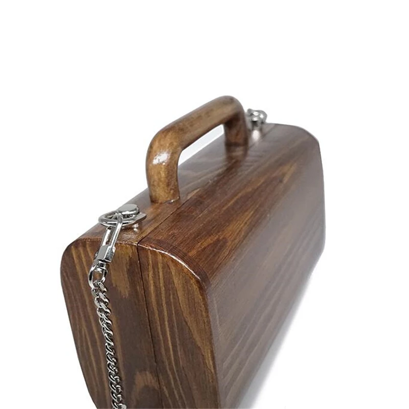 Высококачественные деревянные сумочки ручной работы для женщин, сумка-мессенджер на цепочке, винтажная Маленькая вечерняя сумочка, элегантные однотонные деревянные повседневные клатчи