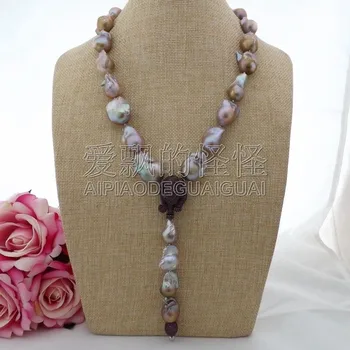 

N092404 21" Purple Keshi Pearl Necklace CZ Pendant