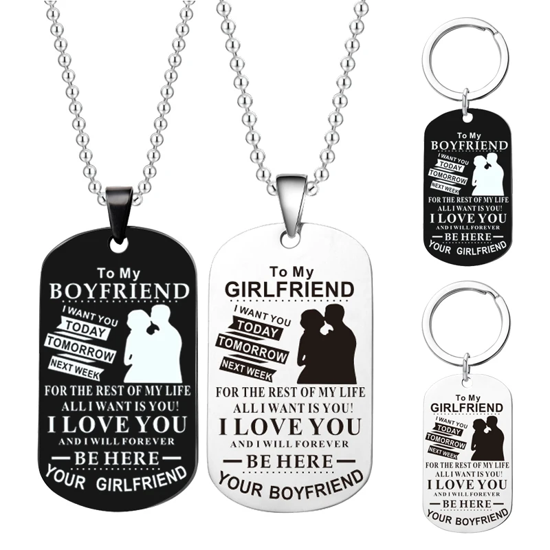 

Stainless Steel Keychain Black Creative Alloy I Love You Pendant Necklace Couple Love Forever Necklace Valentine Day Jewelry