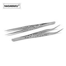 Nagaraku pinças de cílios, pinças de aço inoxidável NH-15 e NH-12, especialmente para cílios de extensão de vison