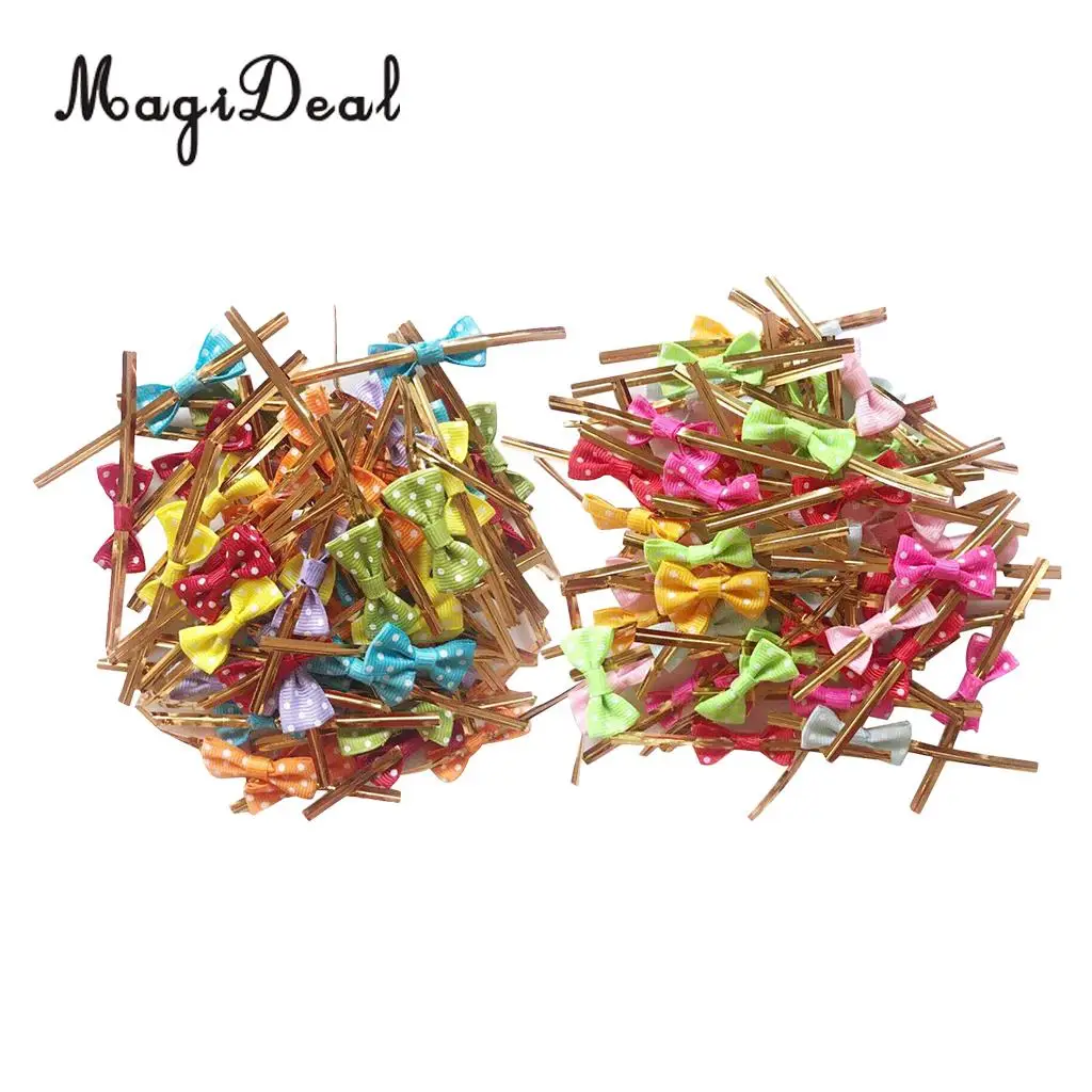 100pcs 12 Colors Metallic Twist Wire Tie Bowknot Candy Cookie Cake Cello Bag Wedding Party Favours 8cm Long 