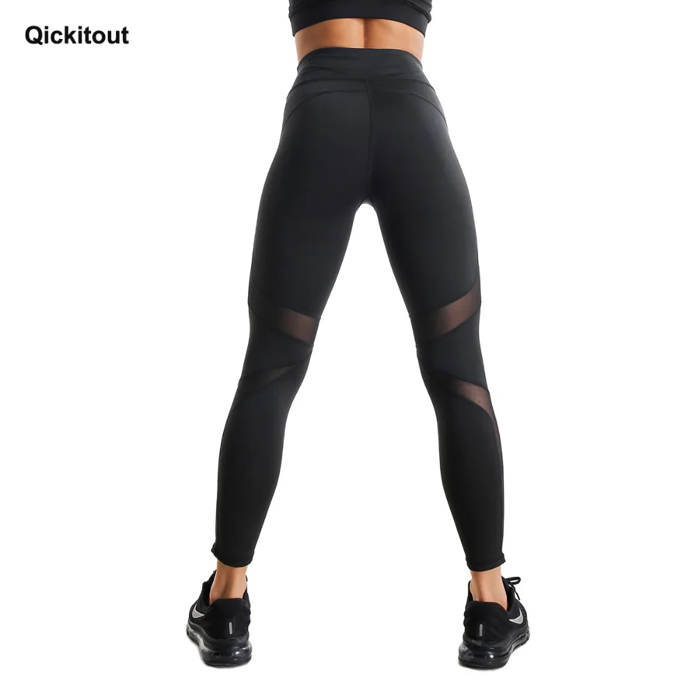 Qickitout стиль сетки черный Повседневная Уличная спортивная одежда тренировки Леггинсы спортивные женские пуш-ап высокая талия дышащие леггинсы