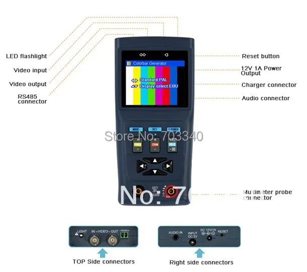 CCTV тестер монитор Цифровой мультиметр тестер аналоговых камер PTZ контроль видео и кабель тестирование 12 В выход Светодиодный светильник 2,8 дюйма