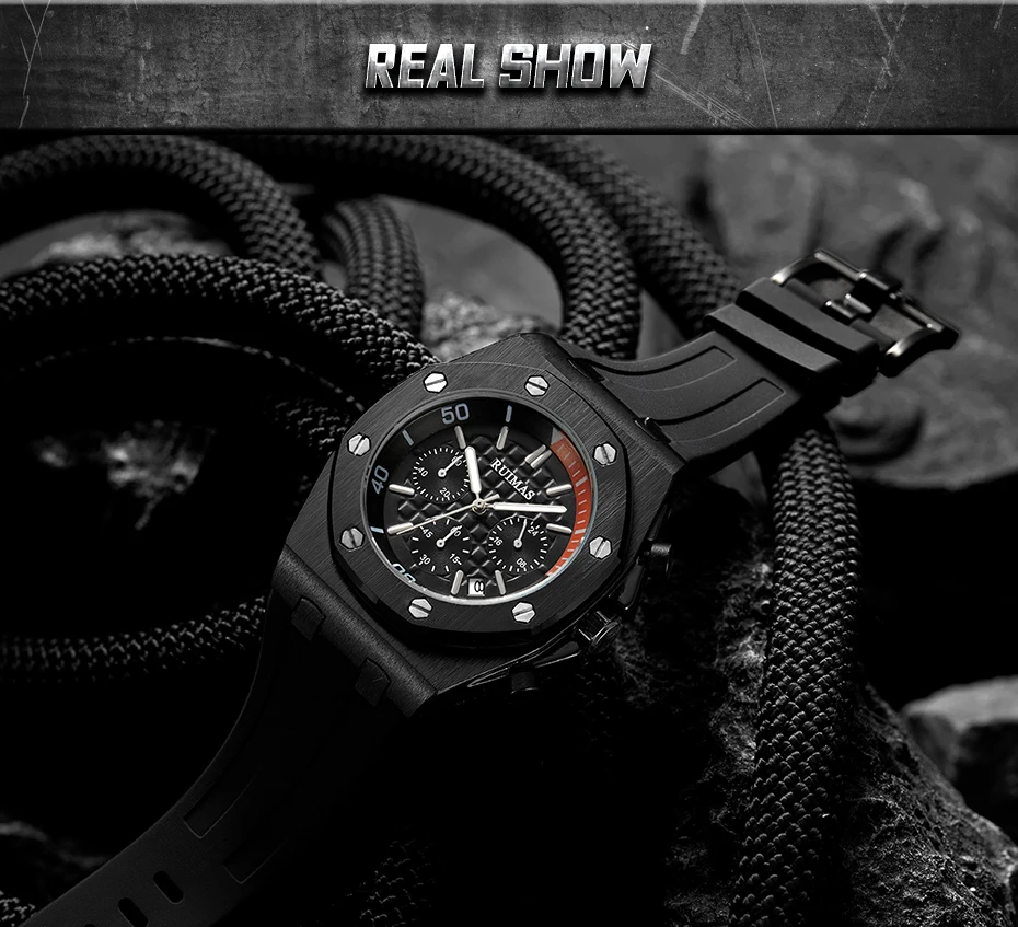 RUIMAS Chronograph Men Sport Watch Fashion Silicone Army Military Watches Relogio Masculino Quartz Wrist Watch Clock Men