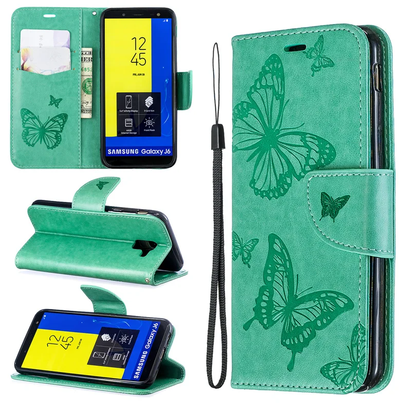 

2019 Butterfly Flip Case For Samsung Galaxy J4 2018 Case Cover J6 Plus Wallet Leather Bag Coque Samsung J6 2018 Case J4 Plus