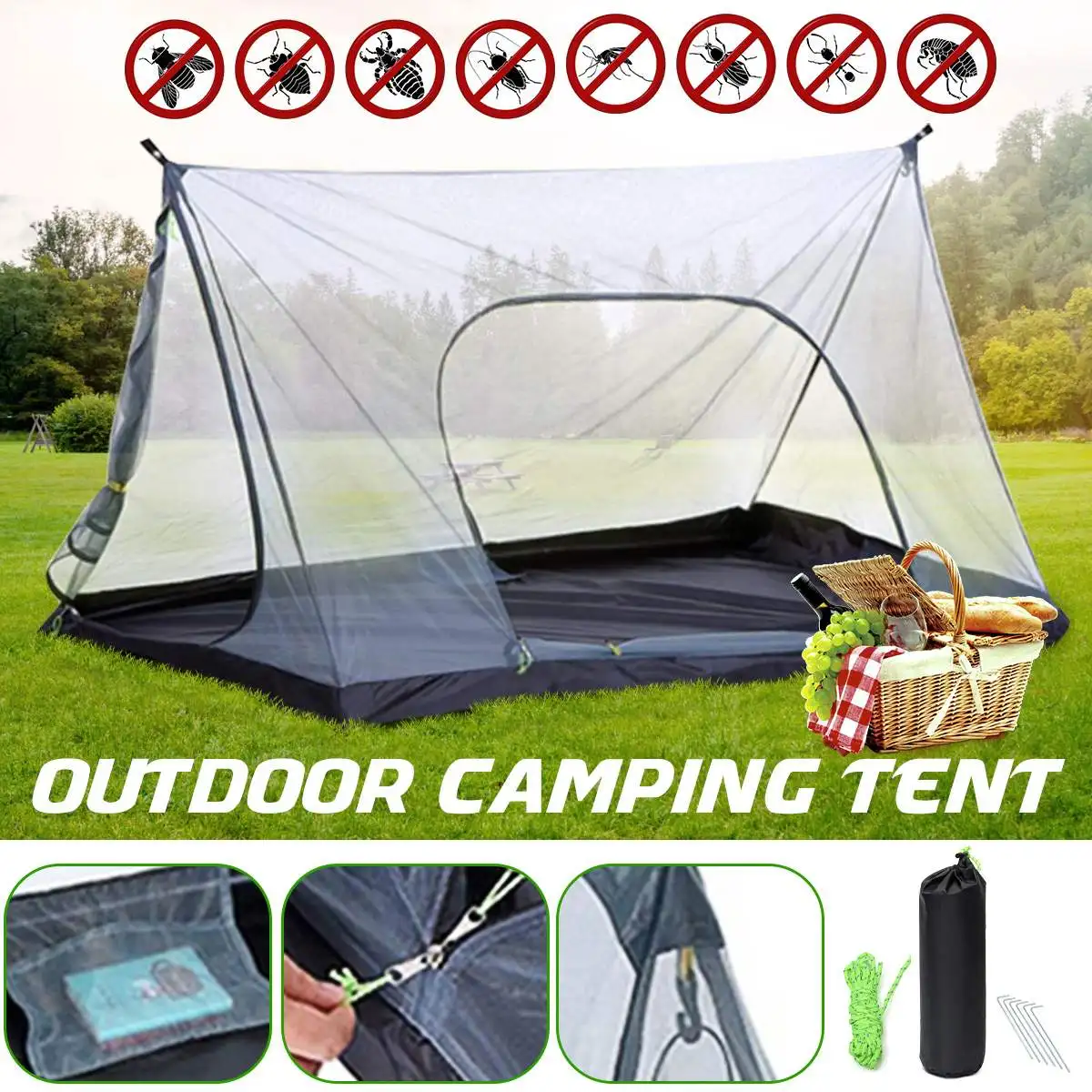 

Portable Camping Outdoor Camping Mesh Tent Breathable Anti Mosquito Waterproof 2 Persons Tent Hiking large space Carry Bag