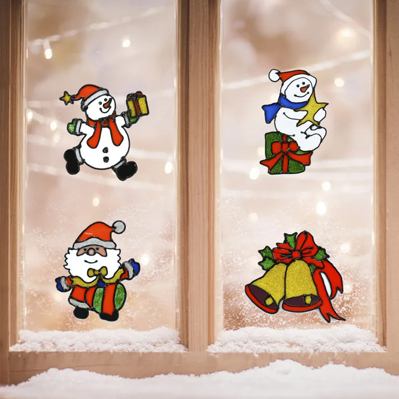 

Noel Christmas Santa Claus Snowman Jingle Bells Bauble Glass Window Sticker Christmas Decorations for Home Navidad 2019 New Year