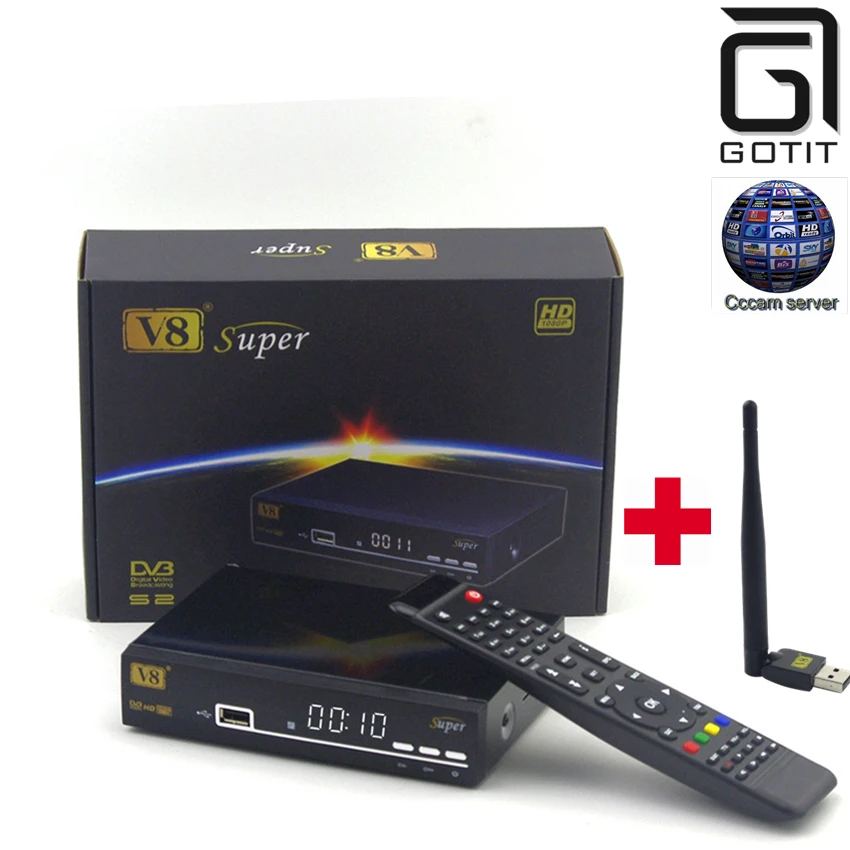 Freesat V8 Super DVB-S2 Satellite Receiver with 1 Year Europe Spain Cccam 4clines Full HD 1080P Portugal Germany Italy Polish TV