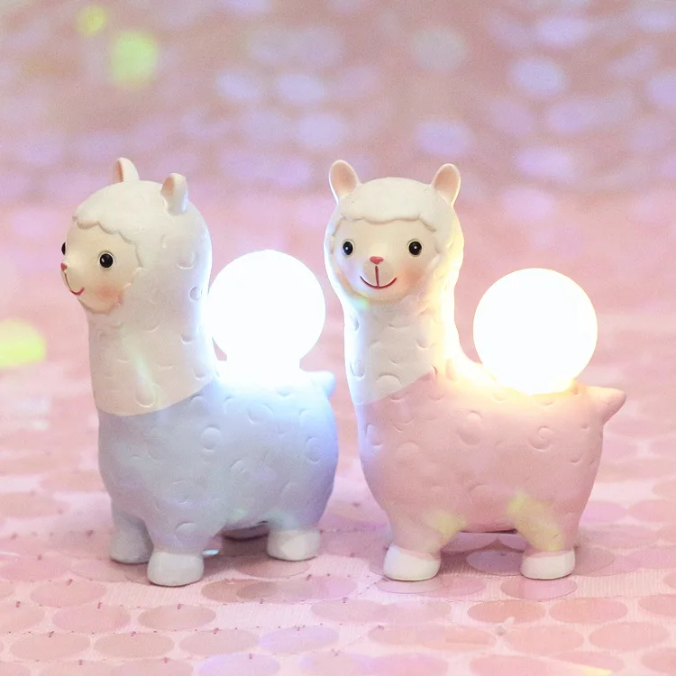 

Alpaca Night Light Cute Deer Night Lamp Resin Sheep Miniature Figurine Decoration Home Decor Accessories Kids Lamp Holiday Gifts