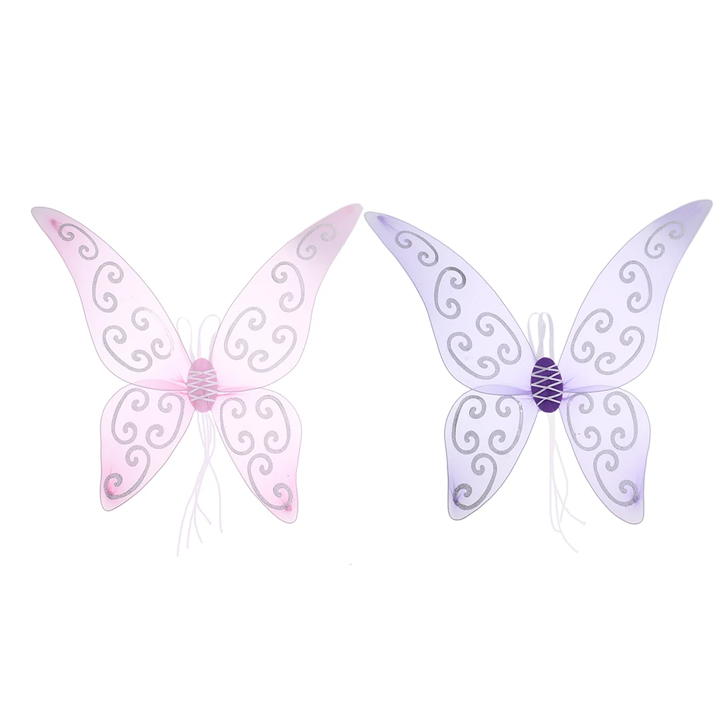 Pack of 2 Girls' Glitter Butterfly Fairy Wing Angel Elf Princess Fancy Dress Costume