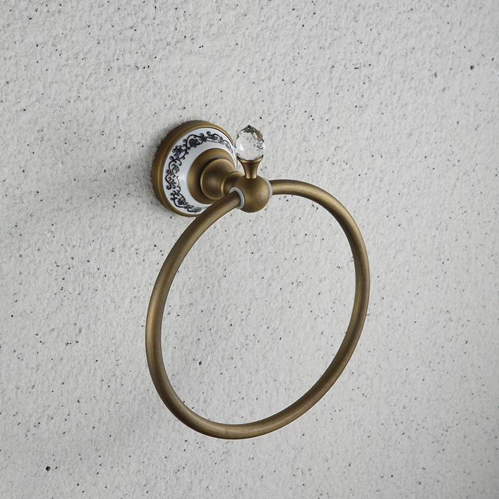 

Vintage art Antique Brass Bath Towel Ring/ Rack/ holder Wall Mounted brass ,ceramic & crystal