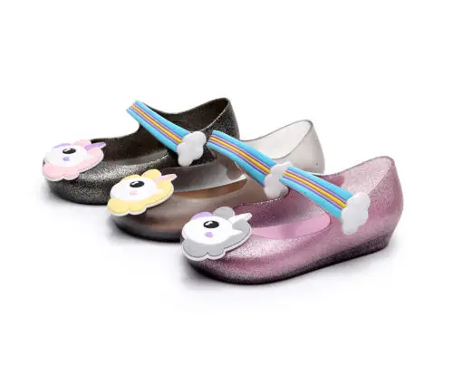 Милая Детская прозрачная повседневная обувь для малышей; летняя резиновая обувь на плоской подошве с рисунком для маленьких девочек; нескользящая Мягкая Обувь