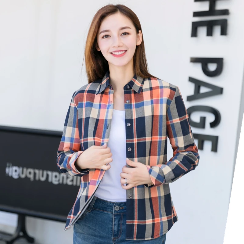 Женская клетчатая рубашка Blusas хлопковая блузка с длинным рукавом новинка 2018