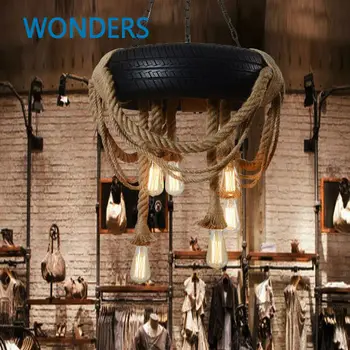 

loft Nordic Creative Tire Hemp Rope Droplight Industrial Restaurant Cafe Living Room Clothing Decorative Retro pendant Lamp