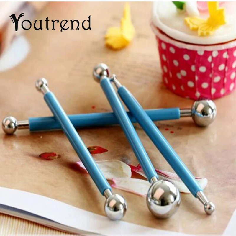 

4pcs/Lot Sugarcarft Fondant Cake Decorating Kit,Stainless Steel Molding Ball Sticks Kitchen Accessories Polymer Clay Tools