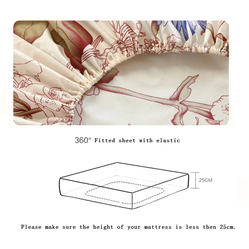  Floral Printed Fitted Sheet and Pillow Case Polyester Mattress Cover Bed Linens Bed Sheet with Elas