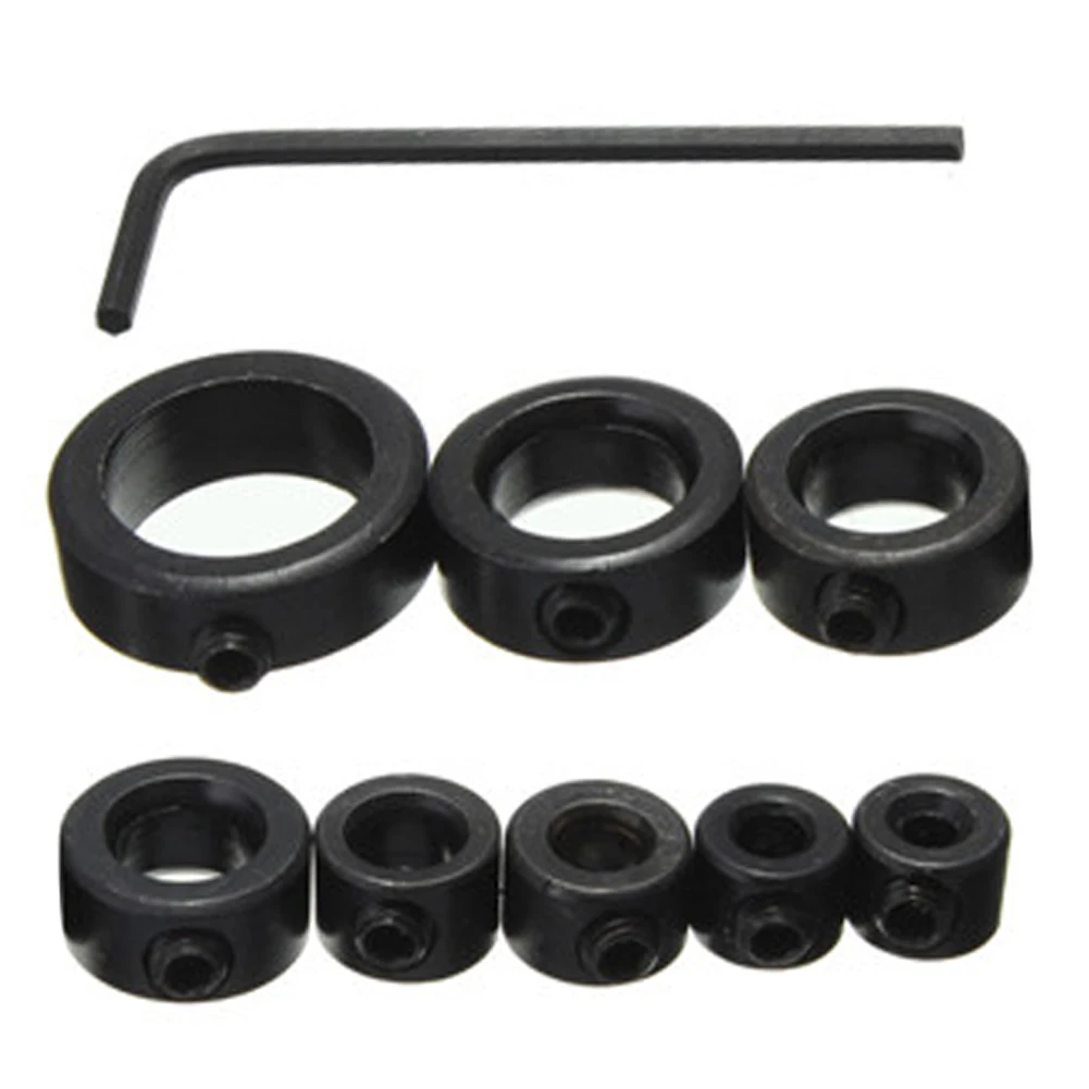

8Pcs/Set High Carbon Steel Woodworking Drill Bit Tools Depth Stop Collars Ring Positioner Drill Locator + Hex Wrench Tool