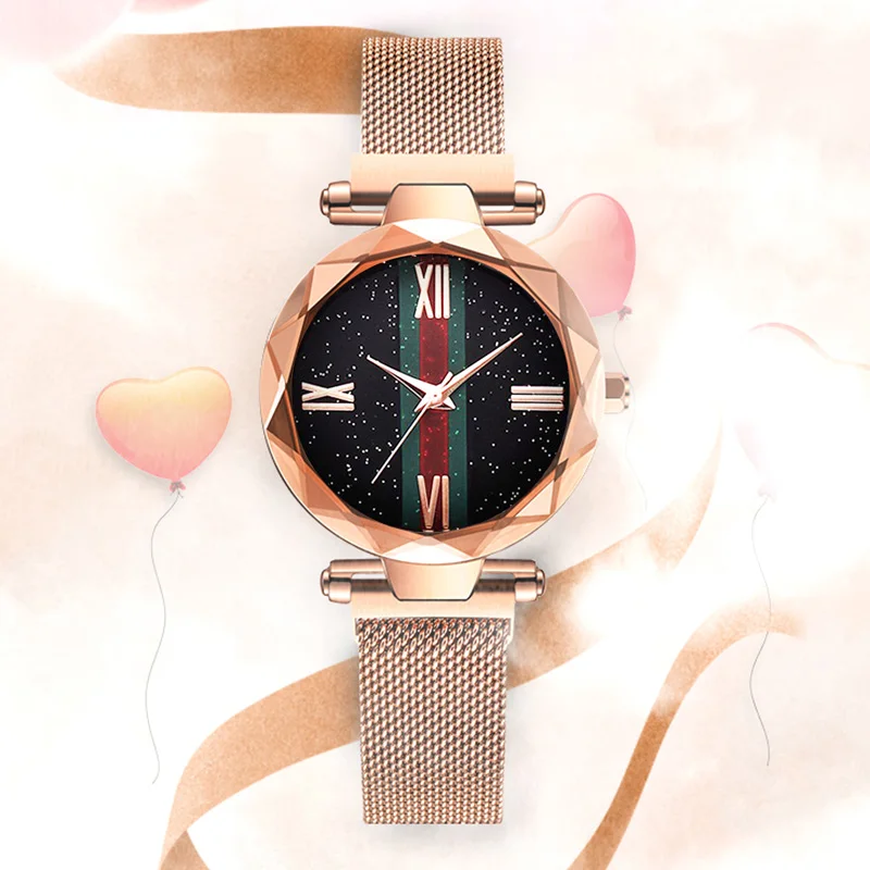 

Stars shining luminous ladies watch 4 colors magnetic mesh with quartz watch fashion diamonds shining star clocks