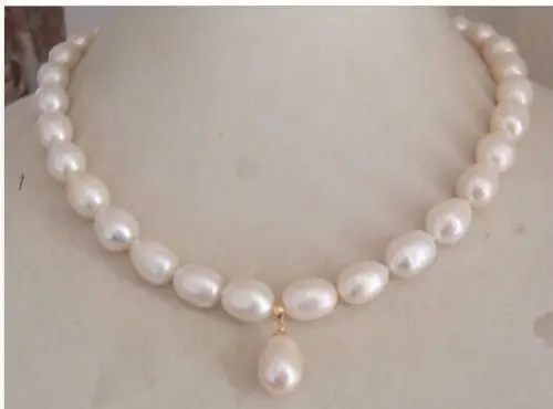 

0001215 natural 10-12mm south sea white pearl necklace + pendant AAA