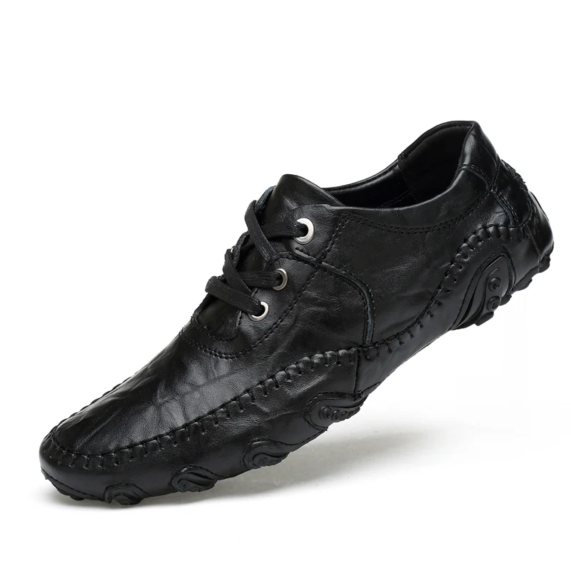 Модная мужская повседневная обувь в британском стиле; лоферы из натуральной кожи; Мужская обувь; кожаная обувь для улицы; zapatos de hombre - Цвет: Black xidai