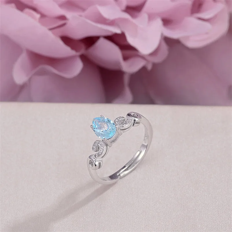 100% Натуральный топаз кольца для Для женщин Fine Jewelry чистого серебра 925 капли воды синий драгоценный камень Простые Свадебные Bijoux R-TO010