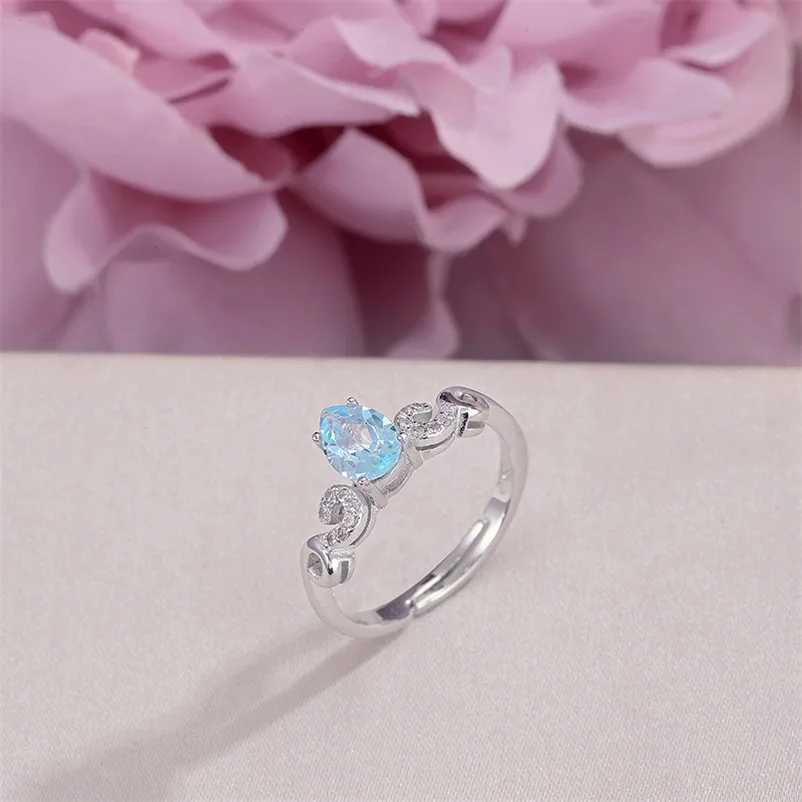 100% Natural Topaz Rings for Women Fine Jewelry Pure 925 Silver Water Drop Blue Gemstone Simple Bridal Wedding Bijoux R-TO010 | Украшения и