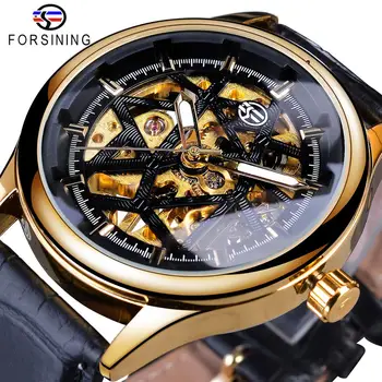 

Forsining Retro 2019 Golden Black Dial Open Work Clock Male Luminous Hands Men's Mechanical Wrist Watches Top Brand Luxury