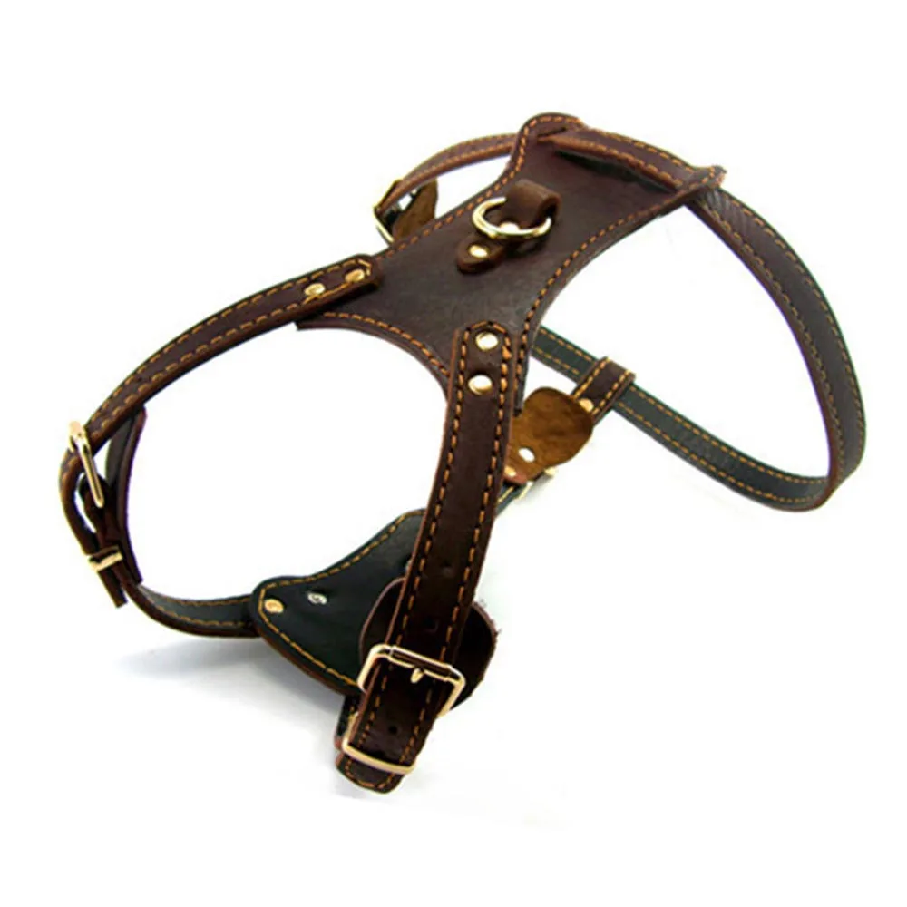 

Dark Brown Soft Leather Adjustable Dog Walking Harness for German Shepherd Hunting Dogs- for Large Dog or Medium Dog