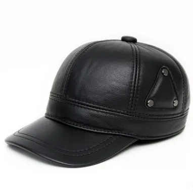 SILOQIN мужские шапки из натуральной кожи, бейсбольная кепка s с ушками, зимние теплые зимне наушники шапка для мужчин, регулируемый размер, брендовая Кепка - Цвет: black
