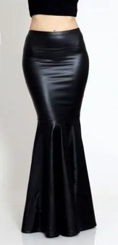 Женская обувь на платформе больших Размеры 8XL макси длинные черные Искусственная кожа Женская юбка Longa Femininas женские Высокая талия рыбий хвост русалка юбки - Цвет: Черный