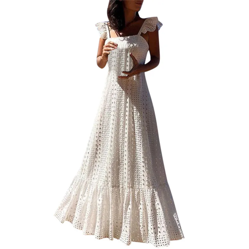 2019 New Women's Dress Women Casual Summer Dress Boho Strappy Sexy Dot Printed Holiday Long Maxi Party Beach Dresses H28 (1)
