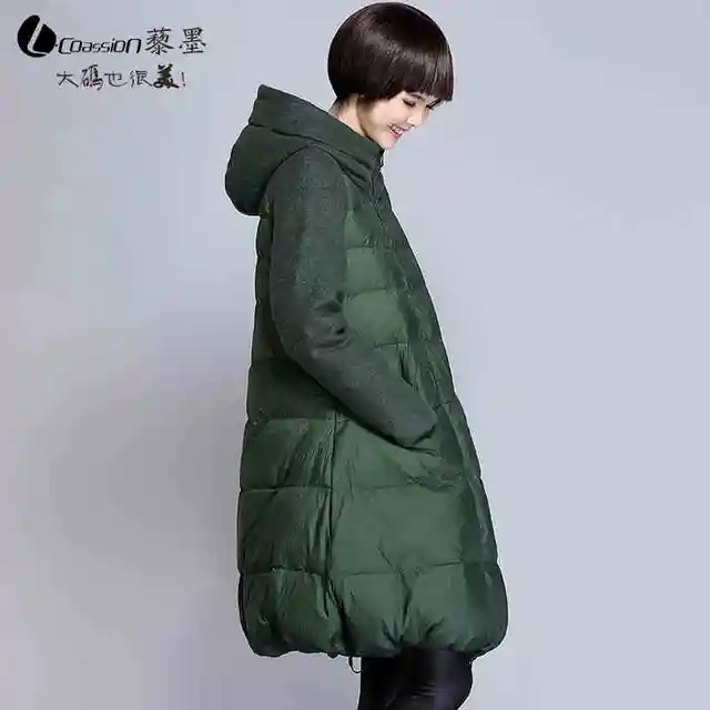 Cheap 2015 New Hot Winter Thicken Warm Woman Down jacket Coat Parkas Outerwear Hooded Splice Slim Luxury High-end Long Plus Size 3XXXL