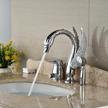

Wholesale And Retail Promotion Luxury Animal Swan Bathroom Tub Faucet 3 Holes W/ Hand Shower Sprayer Mixer Tap