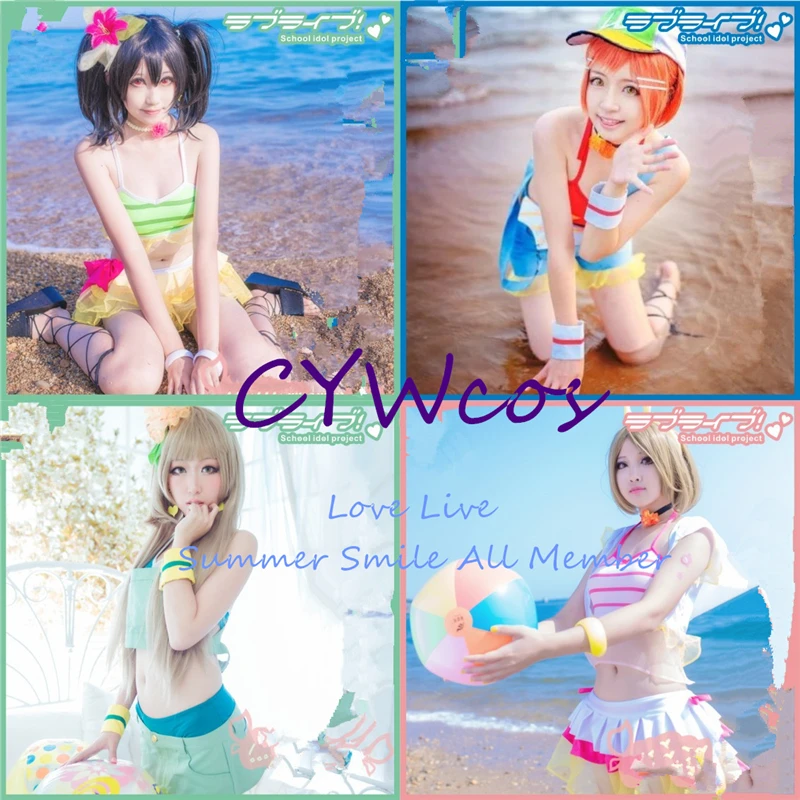 

Customized LoveLive Summer Smile All Member Nozomi Eli Umi Maki Kotori Nico Rin Cosplay Costume Bikini Summer Swimsuits Swimwear