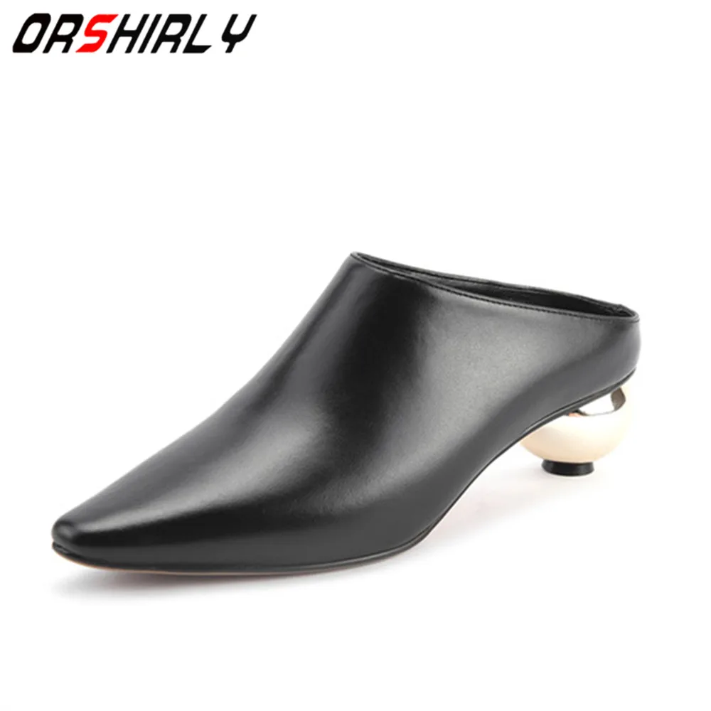 

Orshirly 2019 New Fashion pumps Women Mules Slippers Genuine Leather Strange Block Heel Women Spring Summer Shoes