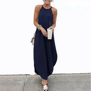 

Boho Women's Dresses Hang Neck Irregular Maxi Dress Summer Sleeveless Casual Beach Dress Beachwear Femme