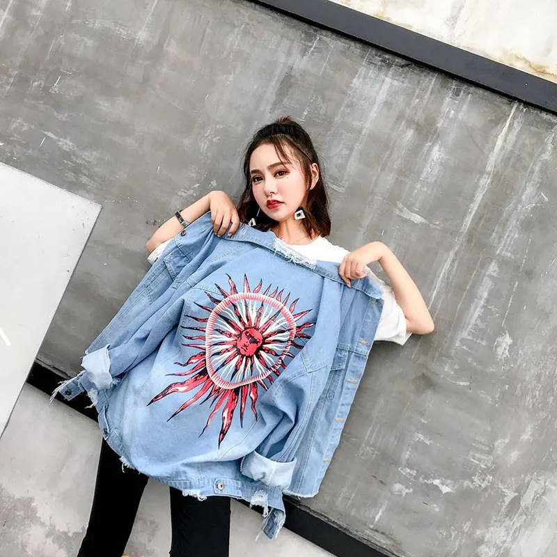 Super Noir Printemps Yingyuanfang Veste Femelle Court Brodé Feu Et Automne Nouvelle Mode Denim bleu BB47p