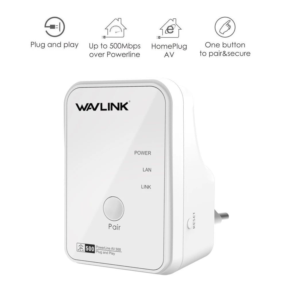 1 пара сетевой адаптер Wavlink AV500 Powerline RJ45 500Mbs Kit Ethernet IPTV HomePlug AV Plug and Play EU/US|Сетевые