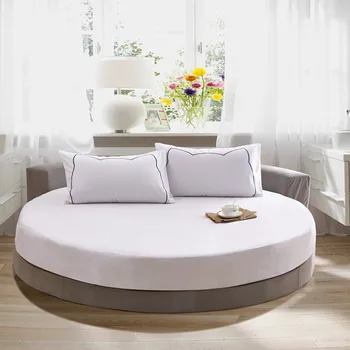 

New Quality 100% Cotton Fitted Sheet Solid Color Bed Sheet Round Soft Sheet with Elastic Band 200 Cm/ 220 Cm Queen Size