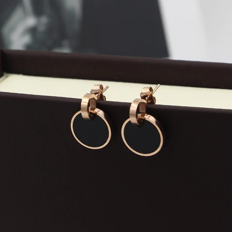 

Martick New Arrival Created Earrings Double Circles With Round Black Piece Stud Earrings For Girl Europe Jewelry E10