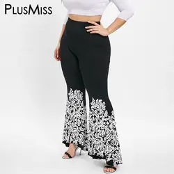 PlusMiss плюс размеры 5XL эластичный пояс Boho пляж брюки для девочек для женщин этнические листья печатных свободные штаны Большой размер XXXXL XXXL XXL