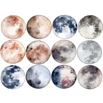 

12PCS DIY scrapbooking hand-painted galaxy moon stickers basic hand account album happy planner handicraft decorative stickers