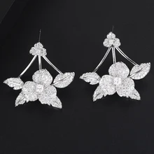 GODKI Роскошные 3 тона цветы Сияющие серьги-гвоздики многоцветный кубический циркон женские свадебные Дубай серьги в индийском стиле pendientes mujer moda