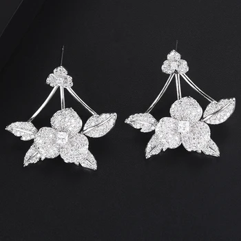 

GODKI Luxury 3 Tone Flowers Stud Earrings Shiny Multicolor Cubic Zircon Women Wedding Dubai Indian Earring pendientes mujer moda