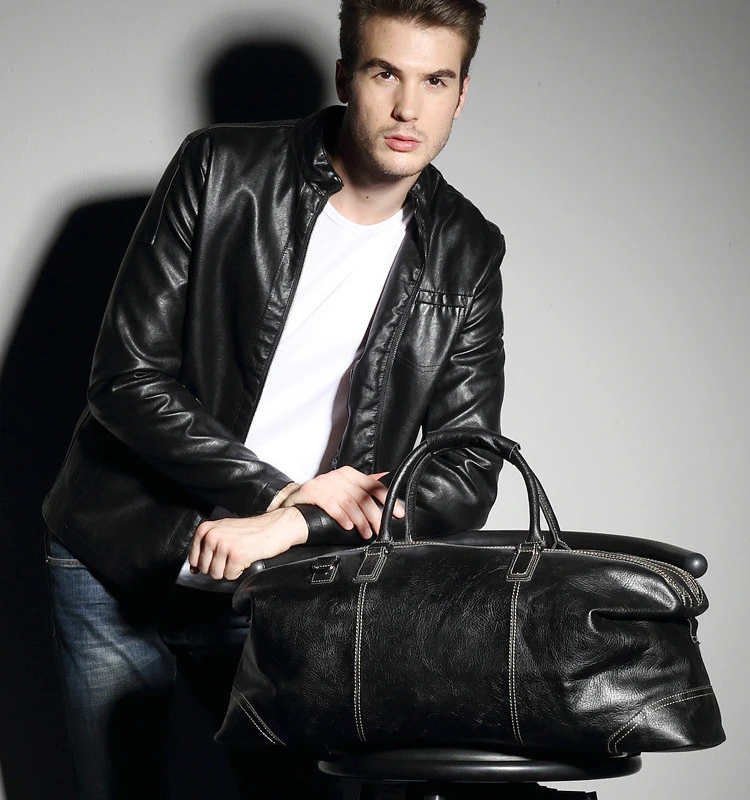 Model Show of Woosir Genuine Leather Black Duffel Bag