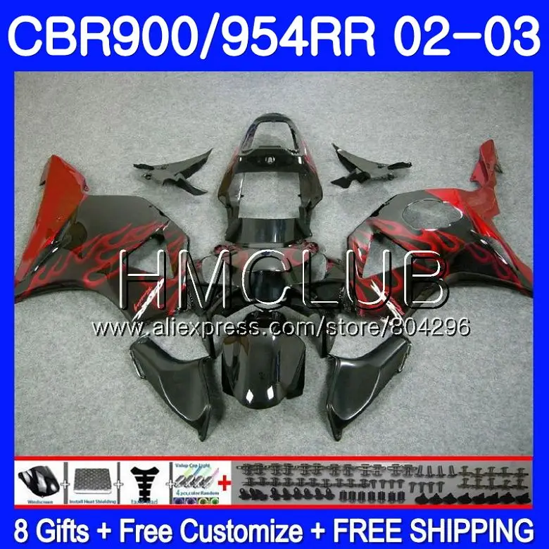 

Body For HONDA CBR900RR CBR 954 RR CBR900 RR CBR954RR 02 03 67HM22 CBR954 RR CBR 900RR CBR 954RR 2002 2003 Red flames Fairing