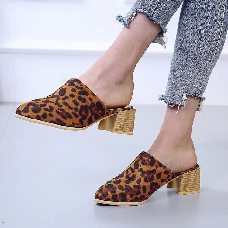 

Lapolaka New Fashion Big Size 35-43 INS Hot Leopard Mules Ladies High Heels Shoes Woman Casual Outside Summer Slippers Shoes