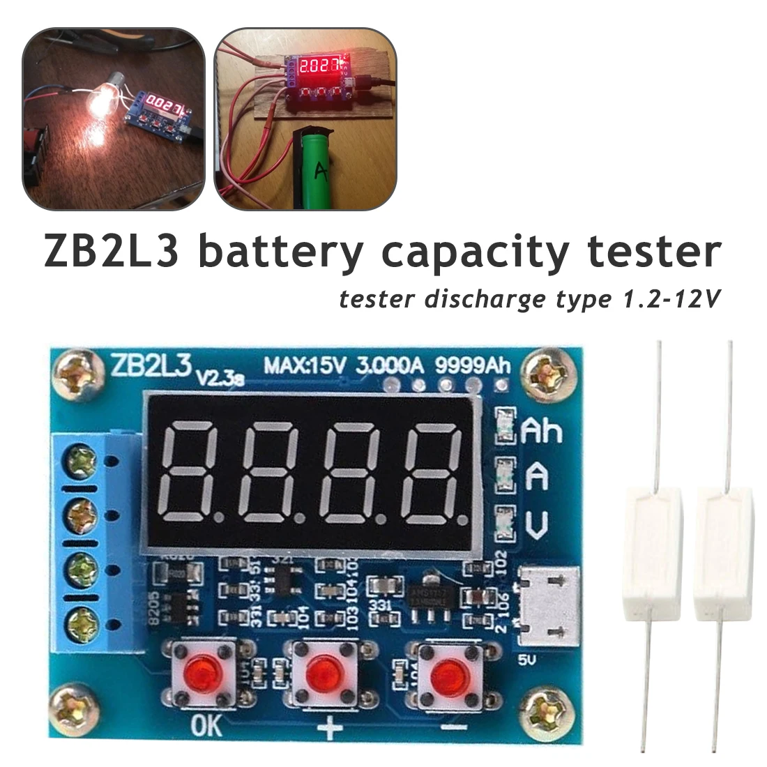 ZB2L3 литий-ионный свинцово-кислотный измеритель емкости аккумулятора тестер разряда анализатор индикатор зарядки батареи