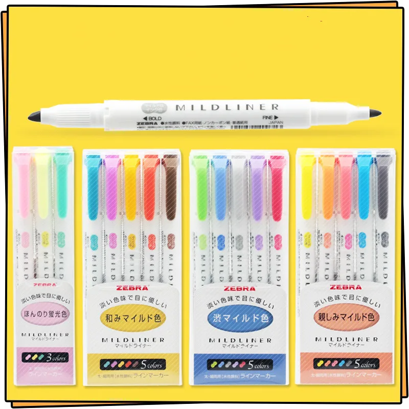 3/5 Pcs Zebra Mildliner Light Double head Highlighter WKT7 Art Marker