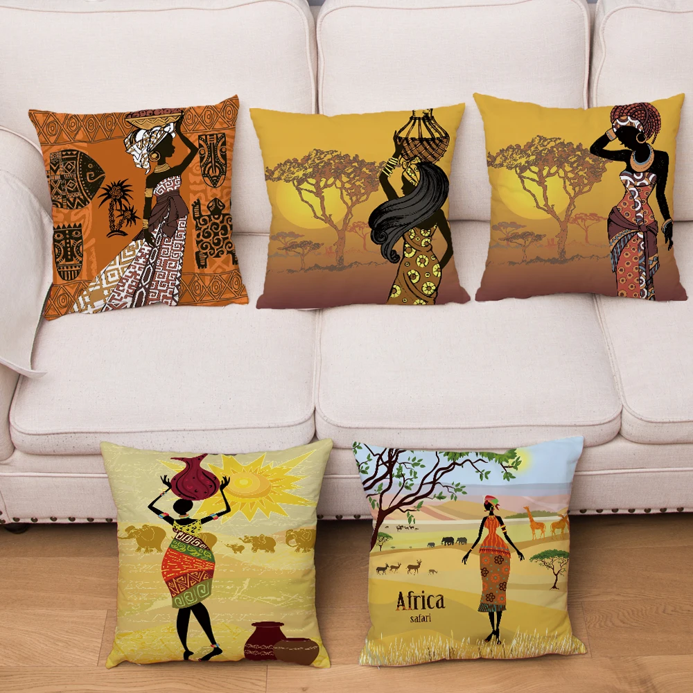 

Super Soft Short Plush Pillow Cover African Woman Pattern Print Pillows Covers 45*45 Pillow Case Sofa Home Decor Girl Pillowcase